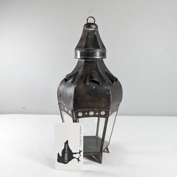 Vintage Moroccan metal pendant lantern, Small Ottoman Islamic porch foyer - Picture 4 of 10